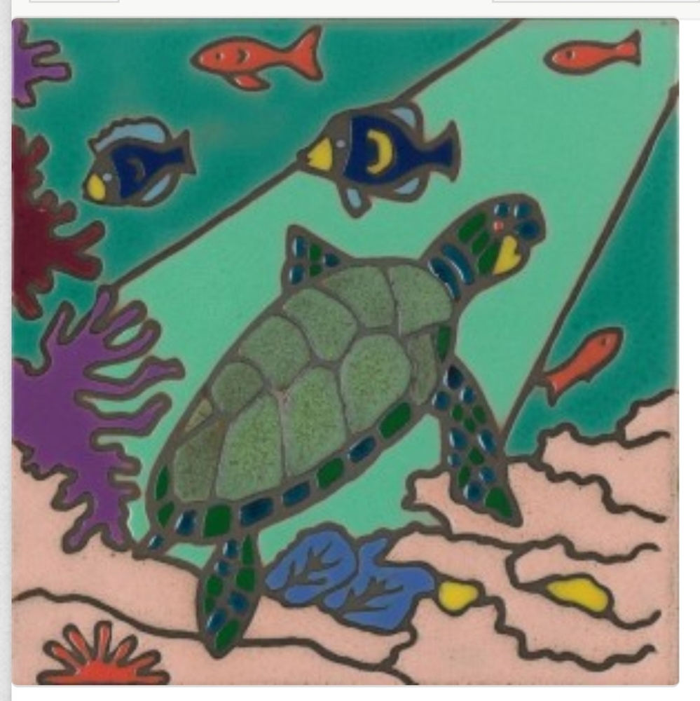Hand Painted Ceramic Sea Turtle Art Tile Trivet By Elany